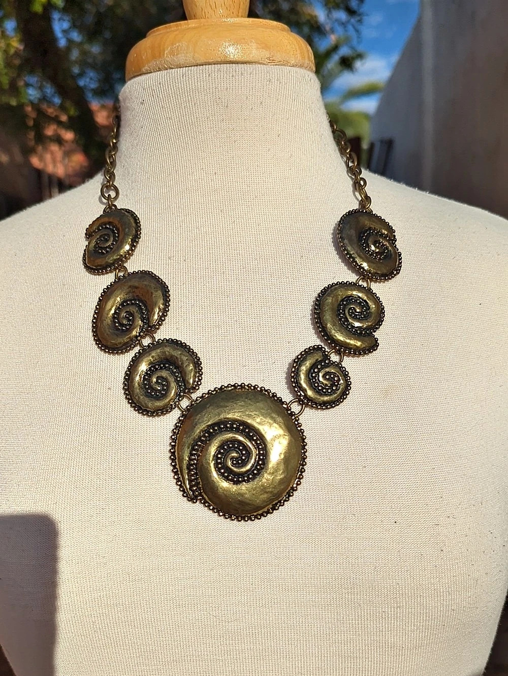 Chico's Spiral Pendant Statement Necklace in Brass Gold